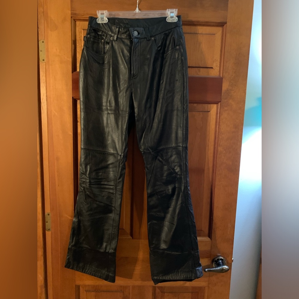 Lauren Jean Co Ralph Lauren black leather bootcut pants high rise sz 6.